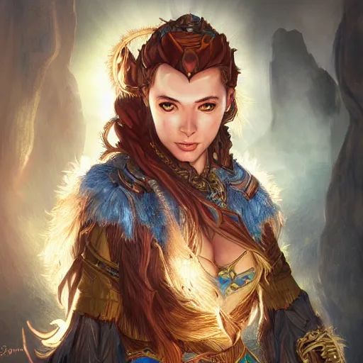 Prompt: a painting of aloy as a sorceress by artgerm, highly detailed, atmospheric lighting, deviantart, attractive, intricate environment - n 9
