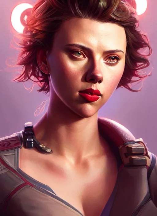 Image similar to portrait of apex legends scarlett johansson, intricate, elegant, glowing lights, highly detailed, digital painting, artstation, glamor pose, concept art, smooth, sharp focus, illustration, art by artgerm and greg rutkowski, artey freytag
