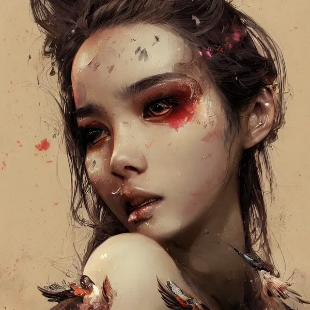 Image similar to very beauty girl asian, wings, hyper detailed, insane details, intricate, elite, elegant, luxury, by ismail inceoglu dragan bibin hans thoma greg rutkowski alexandros pyromallis rene maritte illustrated, perfect face, fine details, realistic shaded, fine - face, pretty face