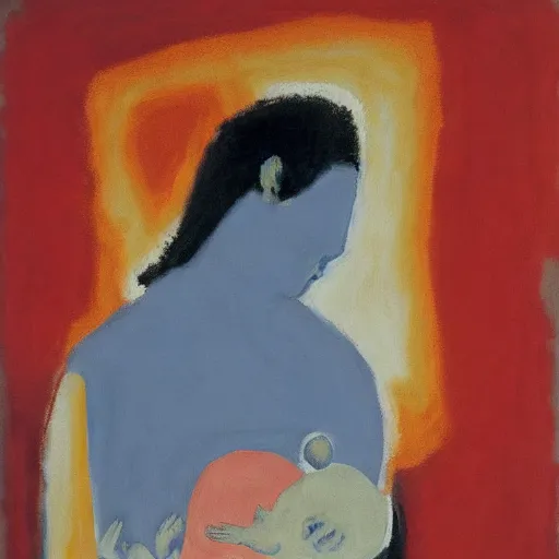 Prompt: a abstract paintingmother with baby by mark rothko