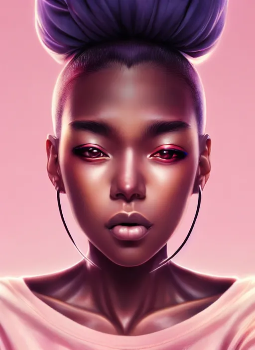 Image similar to beautiful hip hop young black woman, model pose, confident, manga style, scenery wallpaper aesthetic, pastel colors, symmetrical face, cinematic, dramatic, super detailed and intricate, hyper realistic, 4 k render, by artgerm, by kyoung hwan kim, by ralph mcquarrie, by yoshiyuki tomino