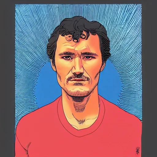 Prompt: “ pedro pascal retro minimalist portrait by jean giraud, moebius starwatcher comic, 8 k ”