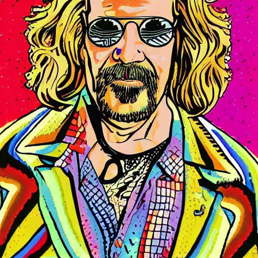 Prompt: The Dude from The Big Lebowski LSD sheet blotter art