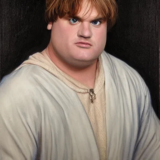 Image similar to Pre-Raphaelite portrait of American Actor Chris Farley, Artgerm