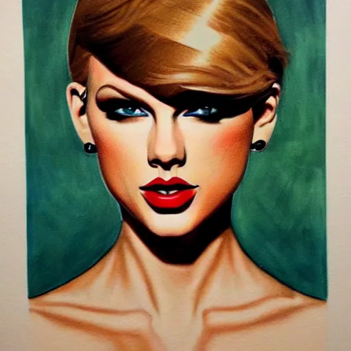 Prompt: bauhaus style painting of taylor swift, portrait, symmetrical features, perfect,