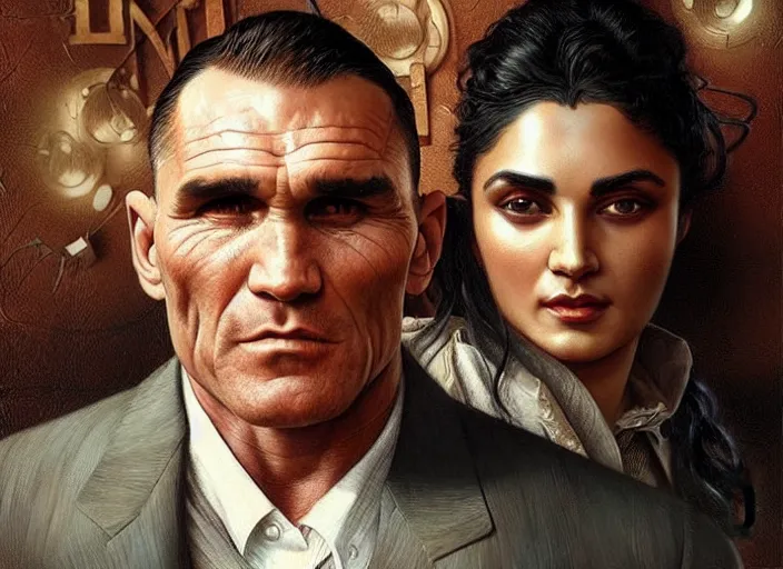 Prompt: vinnie jones and ghandhi and einstein in a pub, real life skin, intricate, elegant, highly detailed, artstation, concept art, smooth, sharp focus, art by artgerm and greg rutkowski and alphonse mucha