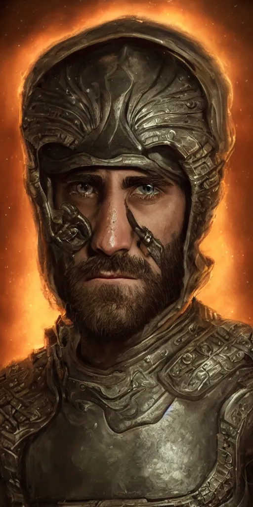 Prompt: Face portrait of Jake Gyllenhaal, dungeons and dragons, magical, medieval fantasy, cinematic, highly detailed, 4k, trending on artstation by H.R. Giger