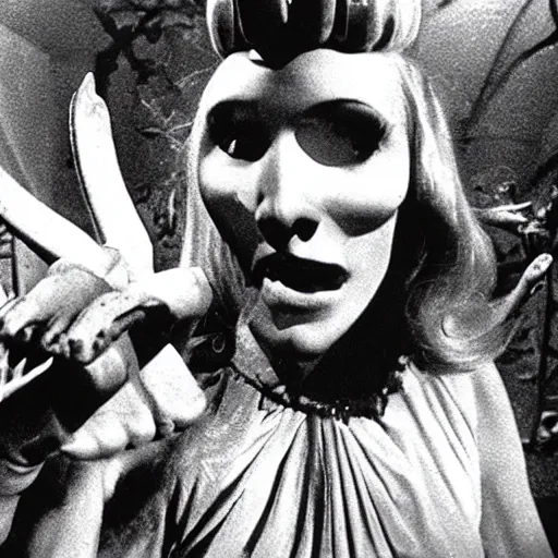 Image similar to stills from the Hammer horror movie Lair of the Carrot People (1973)