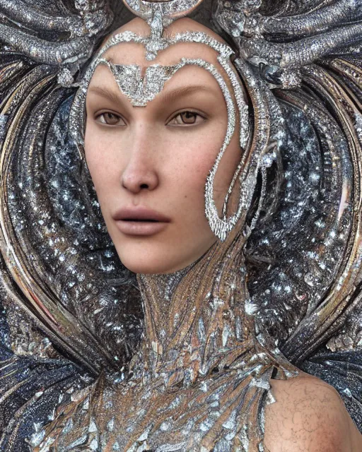 Image similar to a highly detailed metahuman 4 k close up render of an alien goddess bella hadid as goddess in iris van herpen dress schiaparelli in diamonds crystals swarovski and jewelry iridescent in style of alphonse mucha gustav klimt trending on artstation made in unreal engine 4