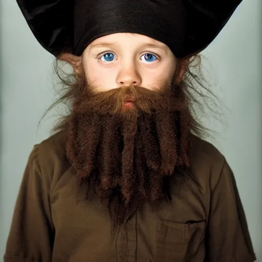 Prompt: photograph of a five year old boy wizard, beard, wizard hat by annie leibovitz, dark hair, deep eyes