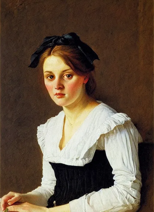 Prompt: a portrait of a pretty young lady by albrecht anker