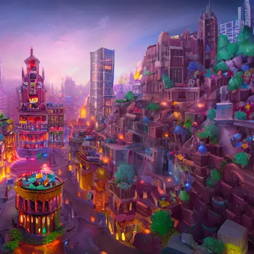 Prompt: a city made out of candy, unreal engine, artstation, epic artwork, concept art