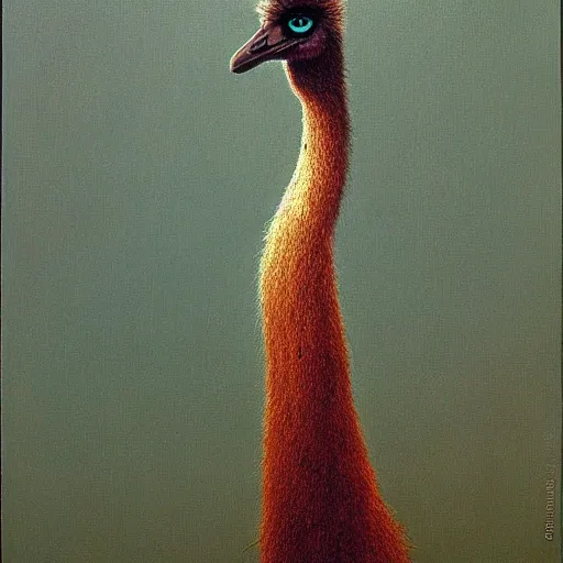 Prompt: an emu as a zdzisław beksinski painting