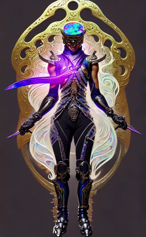 Image similar to iridescent opal cyborg ninja warrior, intricate ornate details, morandi color scheme, hd, illustration, epic, d & d, fantasy, intricate, elegant, highly detailed, wide angle, digital painting, artstation, concept art, smooth, sharp focus, illustration, wallpaper, art by artgerm and greg rutkowski and alphonse mucha and jin xiaodi