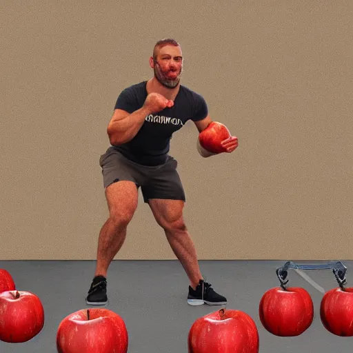 Image similar to an apple doing CrossFit, super detailed, hd image