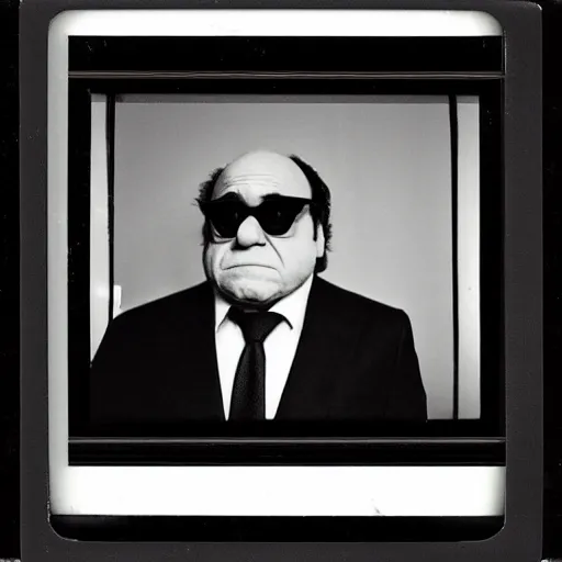 Prompt: A creepy polaroid photo of Danny Devito staring at you from the end of the hallway.