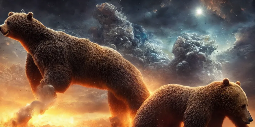 Prompt: Earth being destroyed by a huge bear, realistic 4k octane beautifully detailed render, 4k post-processing, highly detailed, intricate complexity, epic composition, magical atmosphere, cinematic lighting, masterpiece, ultra hd