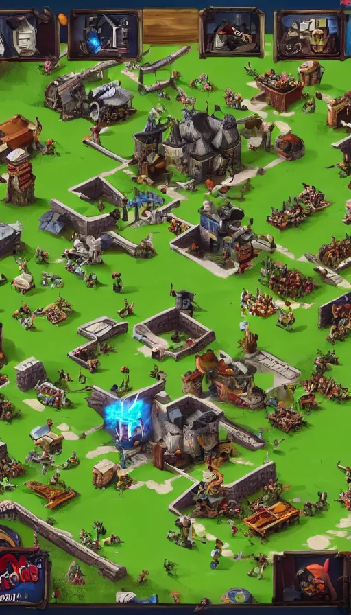 Prompt: screenshot from a game by supercell showing an isometric battleground