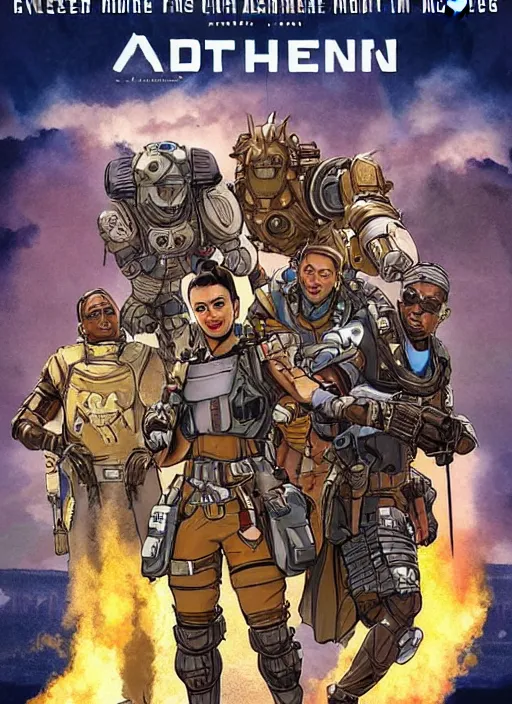 Prompt: pathfinder from apex legends in 1 9 5 0 s sci - fi movie poster with apex legends spelt on it, retrofuturism, highly detailed, mgm studios