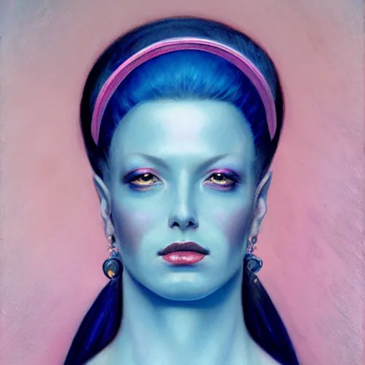 Image similar to portrait of a blue and pink queen, by gerald brom