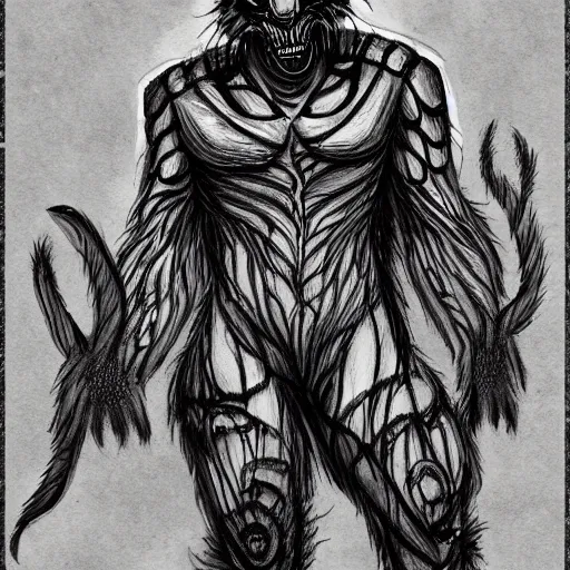 Prompt: Tiger man inspired by HR Giger, Character reference Sheet