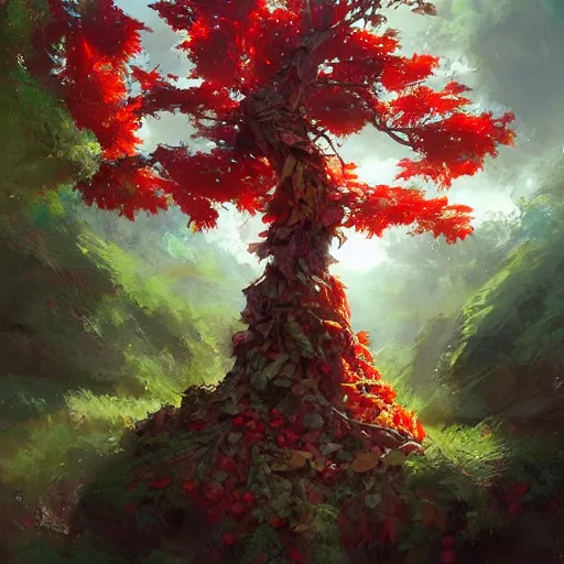 Image similar to tree made of fruits, by stanley artgerm lau, wlop, rossdraws, james jean, andrei riabovitchev, marc simonetti, yoshitaka amano, artstation, cgsociety