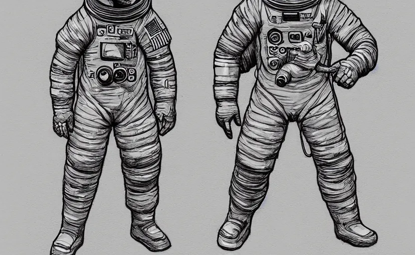 Image similar to full body astronaut sketch, concept art, digital art, in the style of darren bartley, katsuya terada