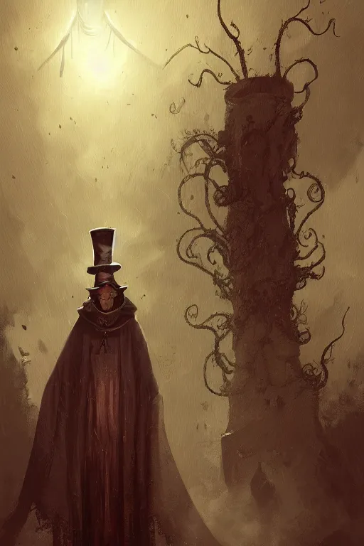 Image similar to lovecraftian bishop with a tall hat, digital art, in the style of greg rutkowski, trending on artstation