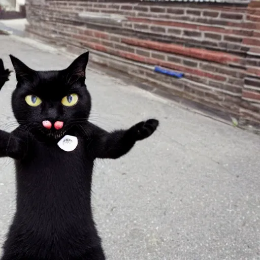 Prompt: a black cat giving a thumbs up
