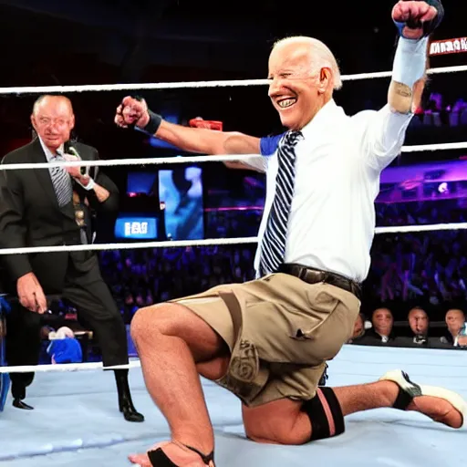 Prompt: Joe Biden fighting in a WWE ring, getty images