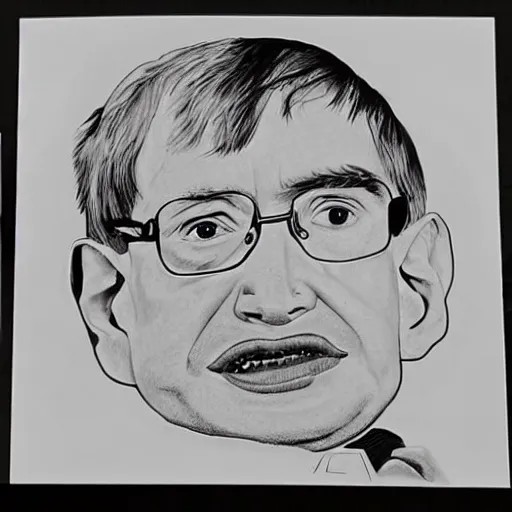 Image similar to Stephen Hawking drawn by a child, crayons,