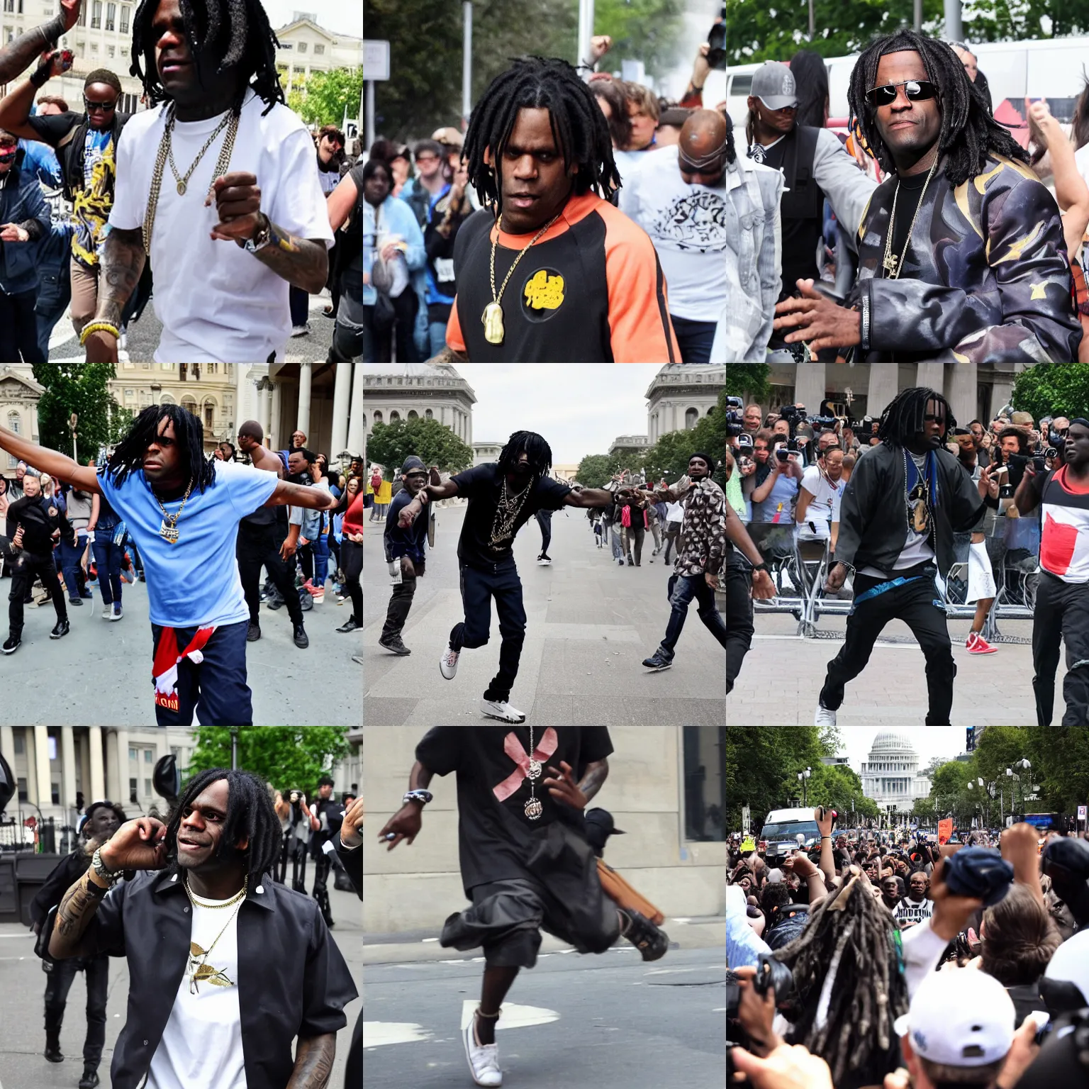 Prompt: chief keef storming the capital, photo
