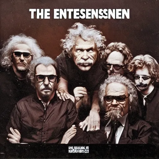 Prompt: the einsteins, heavy metal album cover,