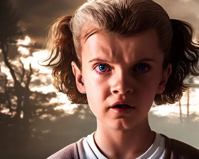 Image similar to eleven from stranger things going super sayan