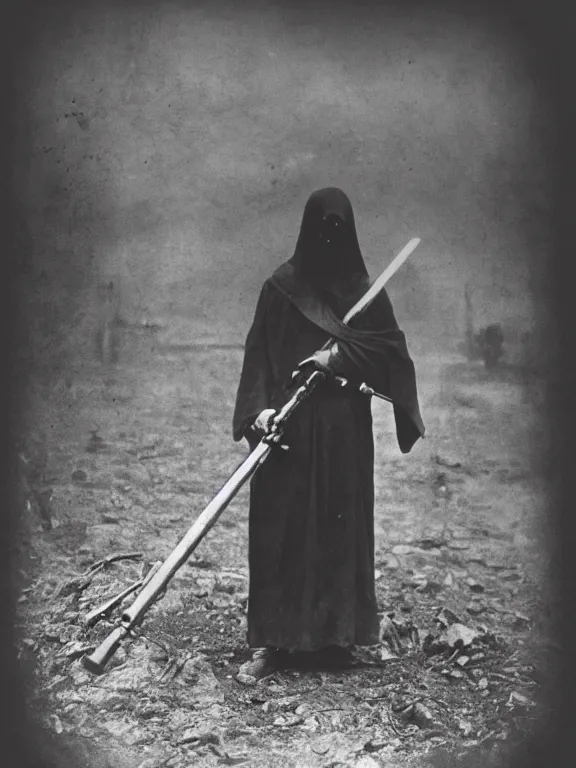 Prompt: photo of grim reaper, ww1 photo, grainy, high detail, high resolution,