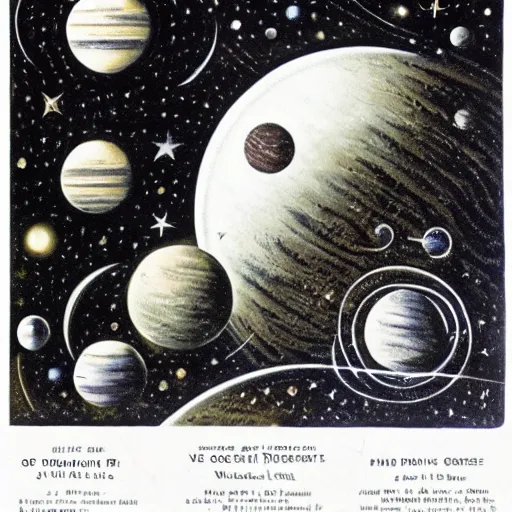 Prompt: Bygone Visions of Cosmic Neighbors，.5 space, .2 planets and stars, .6 cosmic, detailed, .5 Herbert George Wells, in the theme style of Herbert George Wells