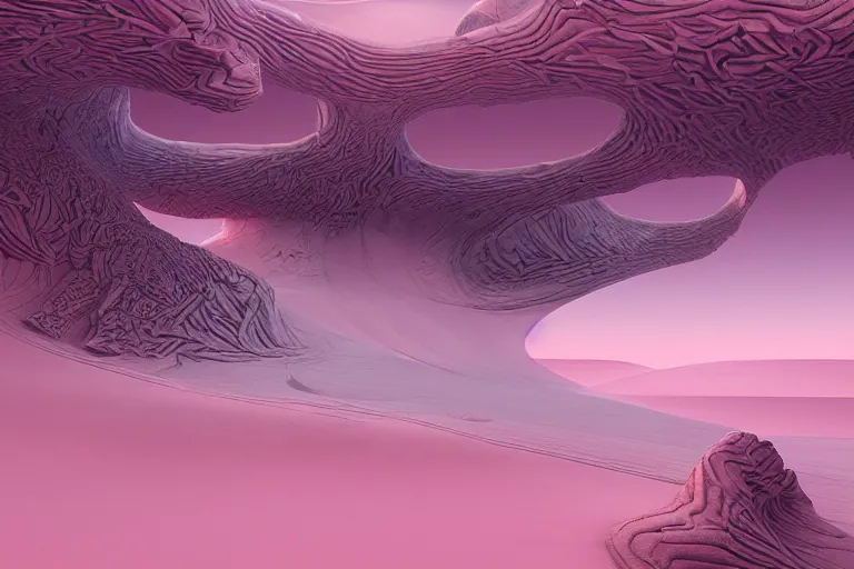 Prompt: pink desert, a broken white marble octane render detailed unreal engine 5 surrealism by leon tukker and jacek yerka