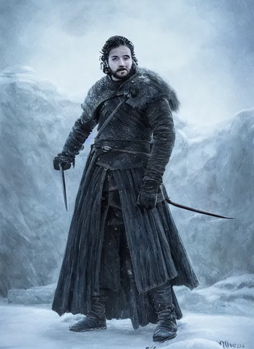 Prompt: jon snow, game of thrones, super highly detailed, professional digital painting, concept art, smooth, sharp focus, no blur, no dof, extreme illustration, unreal engine 5, photorealism, hd quality, 8 k resolution, cinema 4 d, 3 d, beautiful, cinematic, art by artgerm and greg rutkowski and alphonse mucha and loish and wlop