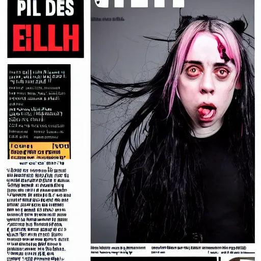 Image similar to crazy mad billie eilish on local newspaper