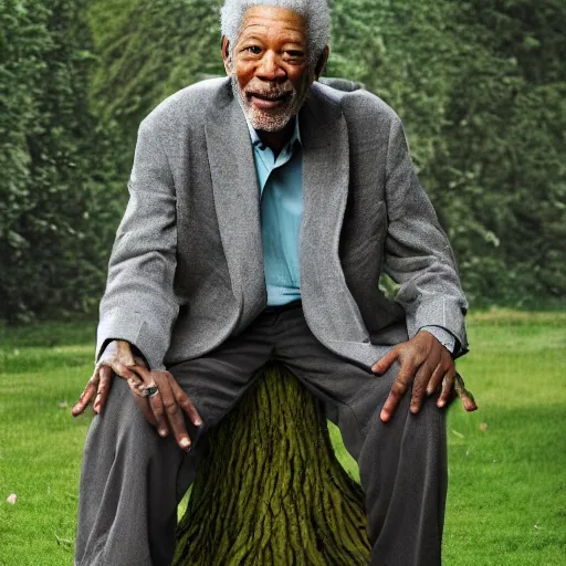 Prompt: morgan freeman turns into a tree