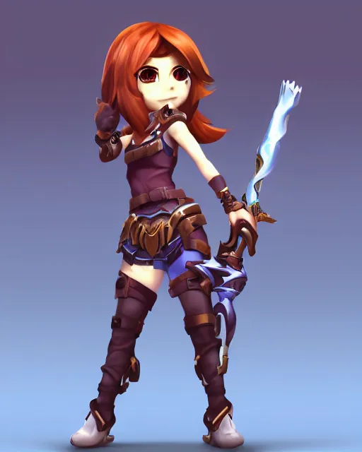 Image similar to female warrior mini cute style, highly detailed, rendered, ray - tracing, cgi animated, 3 d demo reel avatar, style of maple story, maple story gun girl, katelynn from league of legends chibi, soft shade, soft lighting