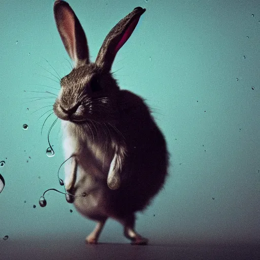 Prompt: photograph of bugs poring out of the mouth of a rabbit, canon 7 d, film still, dramatic, cinematic, avant garde