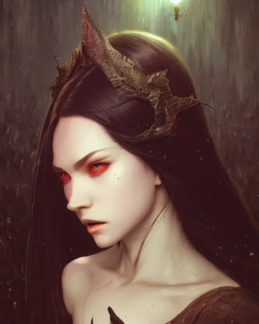 Image similar to highly detailed vfx portrait of a beautiful vampire girl, wonderful eyes, three - dimensional rendering, unreal engine, alexey gurylev, greg rutkowski, loish, rads, beeple, makoto shinkai and lois van baerle, rossdraws, tom bagshaw, alphonse mucha, global lighting, detailed and complex environment