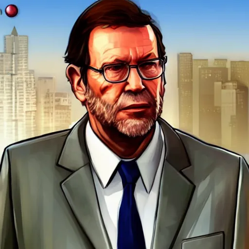 Image similar to mariano rajoy, gta v loading screen art,