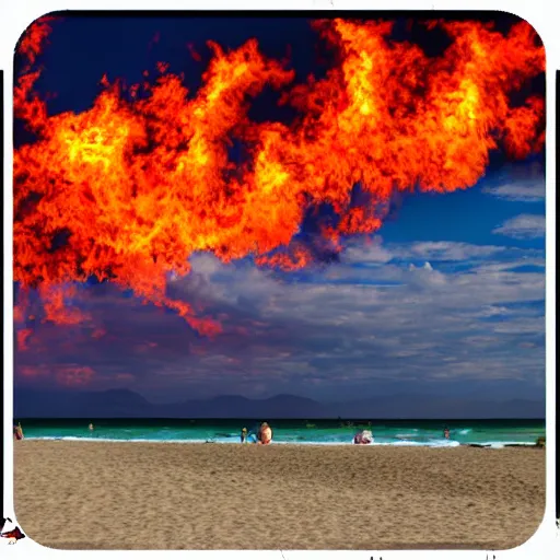 Prompt: flaming. beach,