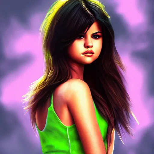 Image similar to photorealistic digital painting of selena gomez as celery, hd, artstation, 4 k wallpaper