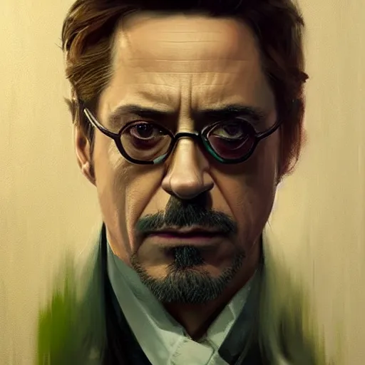 Image similar to hyper realistic portrait painting, beautifully rendered, robert downey jr. as luigi painted by greg rutkowski, wlop, artgerm, dishonored 2