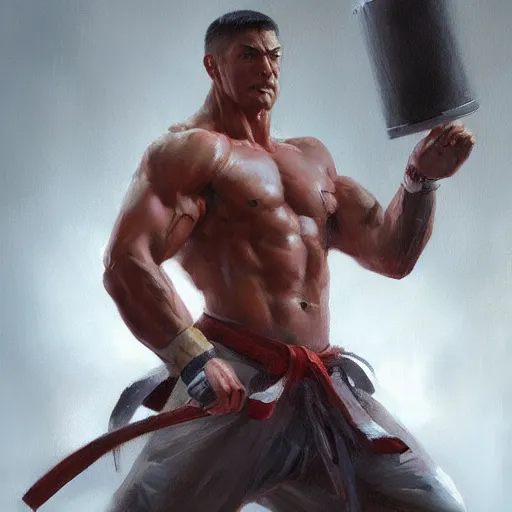 Image similar to A detailed oil painting of a muscular martial artist by greg rutkowski and artgerm, trending on artstation, dungeons and dragons art