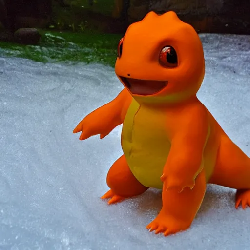 Image similar to charmander made completely of ice, photography