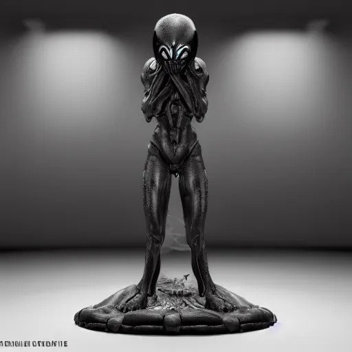 Prompt: centered photorealistic Cat xenomorph statue inspired by Giger, octane render, unreal engine 4k, volumetric light, fog, wide shot, detailed